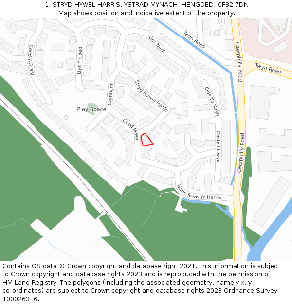 1, STRYD HYWEL HARRIS, YSTRAD MYNACH, HENGOED, CF82 7DN: Location map and indicative extent of plot