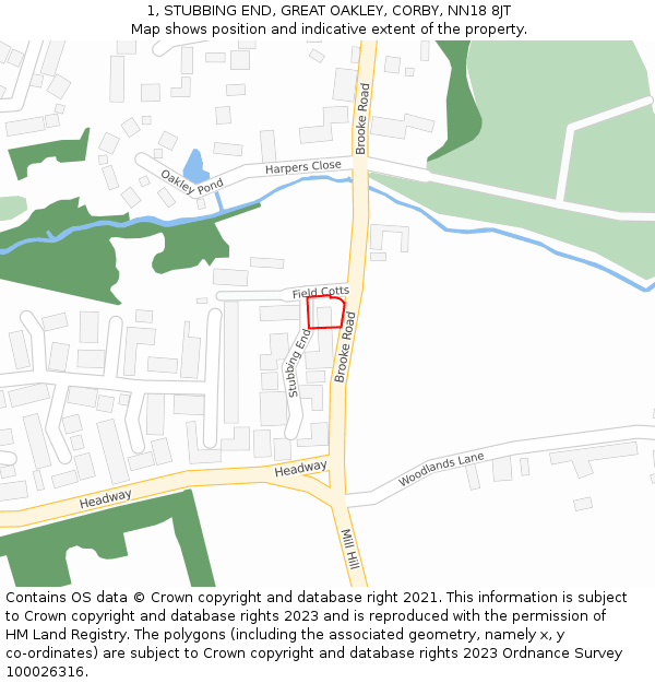 1, STUBBING END, GREAT OAKLEY, CORBY, NN18 8JT: Location map and indicative extent of plot