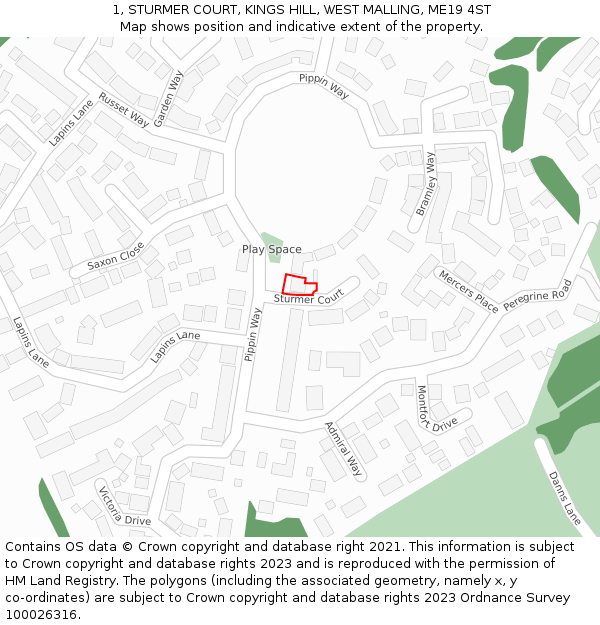 1, STURMER COURT, KINGS HILL, WEST MALLING, ME19 4ST: Location map and indicative extent of plot