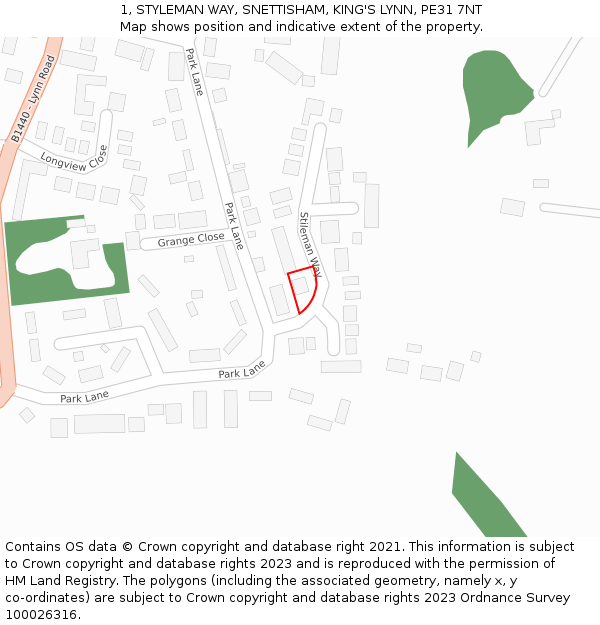 1, STYLEMAN WAY, SNETTISHAM, KING'S LYNN, PE31 7NT: Location map and indicative extent of plot