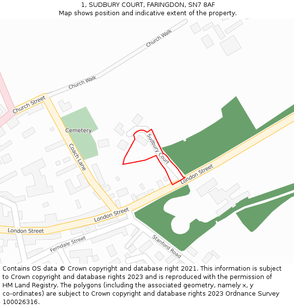 1, SUDBURY COURT, FARINGDON, SN7 8AF: Location map and indicative extent of plot