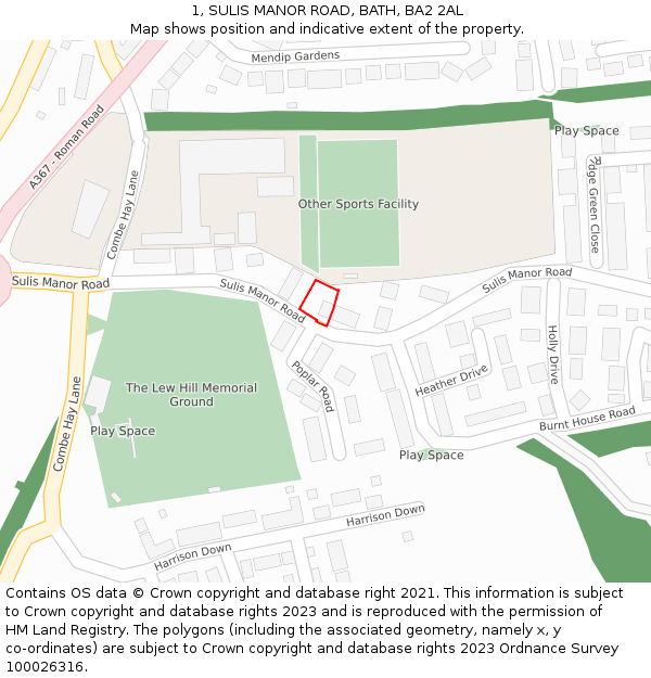 1, SULIS MANOR ROAD, BATH, BA2 2AL: Location map and indicative extent of plot