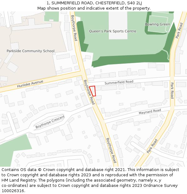 1, SUMMERFIELD ROAD, CHESTERFIELD, S40 2LJ: Location map and indicative extent of plot