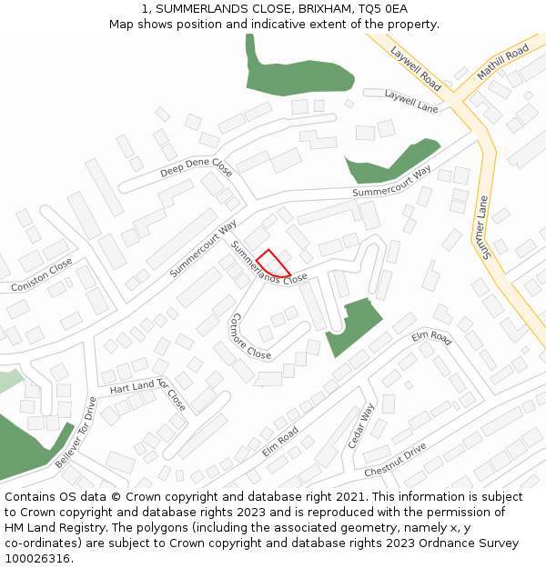 1, SUMMERLANDS CLOSE, BRIXHAM, TQ5 0EA: Location map and indicative extent of plot