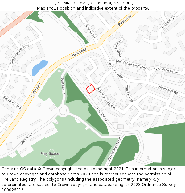 1, SUMMERLEAZE, CORSHAM, SN13 9EQ: Location map and indicative extent of plot