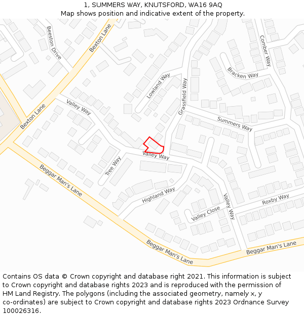1, SUMMERS WAY, KNUTSFORD, WA16 9AQ: Location map and indicative extent of plot