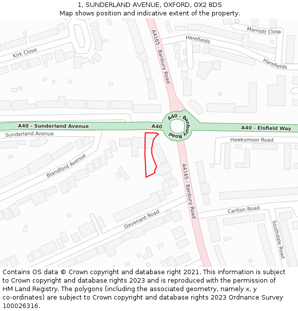 1, SUNDERLAND AVENUE, OXFORD, OX2 8DS: Location map and indicative extent of plot