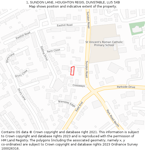 1, SUNDON LANE, HOUGHTON REGIS, DUNSTABLE, LU5 5XB: Location map and indicative extent of plot