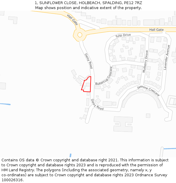 1, SUNFLOWER CLOSE, HOLBEACH, SPALDING, PE12 7RZ: Location map and indicative extent of plot