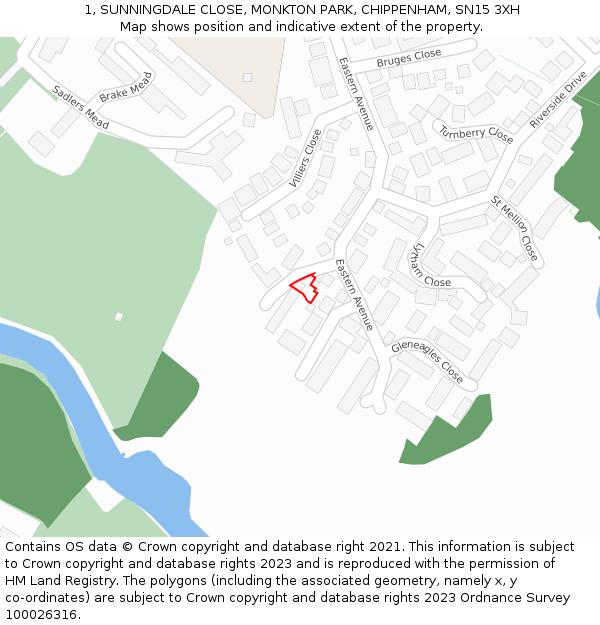 1, SUNNINGDALE CLOSE, MONKTON PARK, CHIPPENHAM, SN15 3XH: Location map and indicative extent of plot