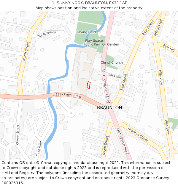 1, SUNNY NOOK, BRAUNTON, EX33 1AF: Location map and indicative extent of plot