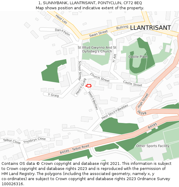 1, SUNNYBANK, LLANTRISANT, PONTYCLUN, CF72 8EQ: Location map and indicative extent of plot