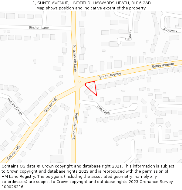 1, SUNTE AVENUE, LINDFIELD, HAYWARDS HEATH, RH16 2AB: Location map and indicative extent of plot
