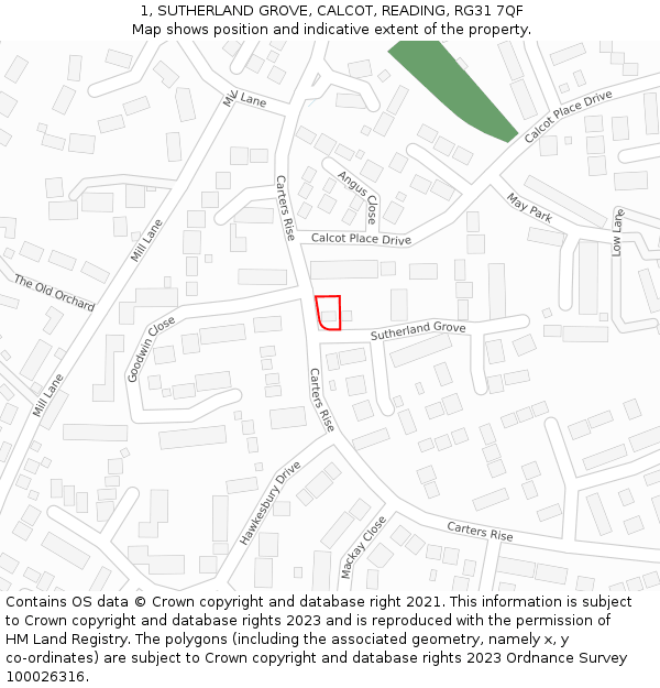 1, SUTHERLAND GROVE, CALCOT, READING, RG31 7QF: Location map and indicative extent of plot
