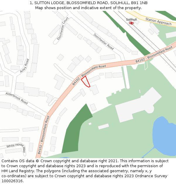 1, SUTTON LODGE, BLOSSOMFIELD ROAD, SOLIHULL, B91 1NB: Location map and indicative extent of plot