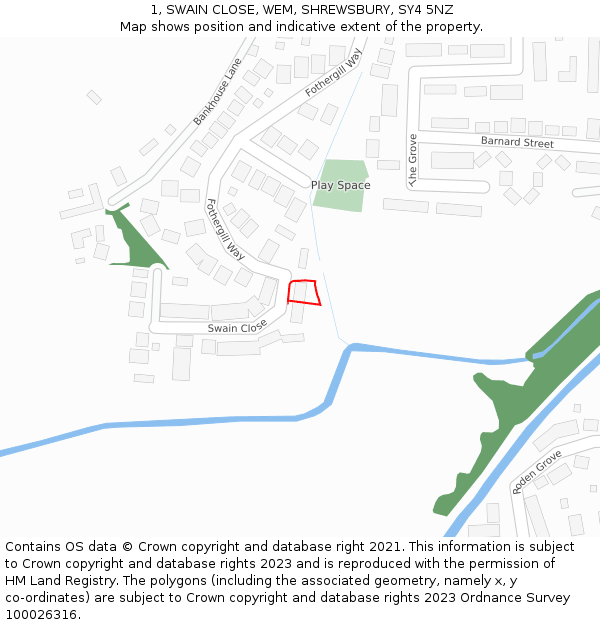 1, SWAIN CLOSE, WEM, SHREWSBURY, SY4 5NZ: Location map and indicative extent of plot