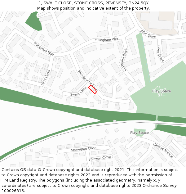 1, SWALE CLOSE, STONE CROSS, PEVENSEY, BN24 5QY: Location map and indicative extent of plot