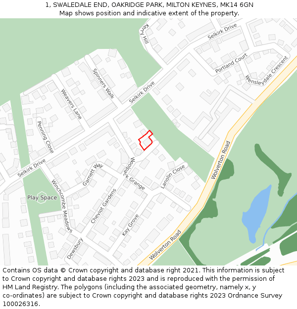 1, SWALEDALE END, OAKRIDGE PARK, MILTON KEYNES, MK14 6GN: Location map and indicative extent of plot