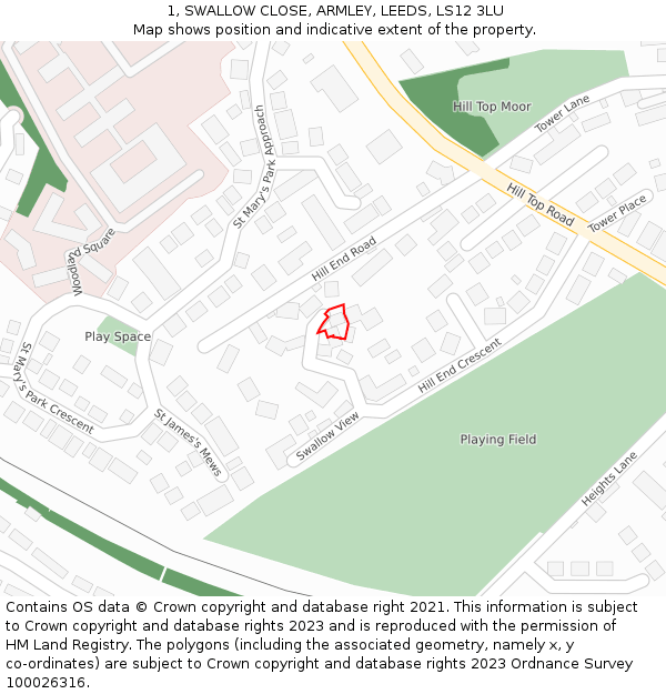 1, SWALLOW CLOSE, ARMLEY, LEEDS, LS12 3LU: Location map and indicative extent of plot