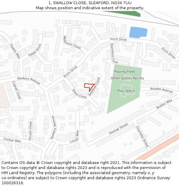 1, SWALLOW CLOSE, SLEAFORD, NG34 7UU: Location map and indicative extent of plot