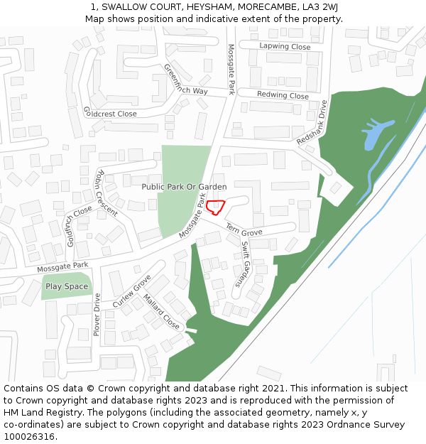 1, SWALLOW COURT, HEYSHAM, MORECAMBE, LA3 2WJ: Location map and indicative extent of plot