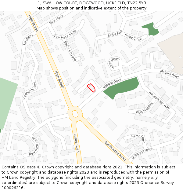 1, SWALLOW COURT, RIDGEWOOD, UCKFIELD, TN22 5YB: Location map and indicative extent of plot