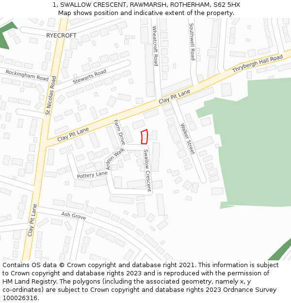 1, SWALLOW CRESCENT, RAWMARSH, ROTHERHAM, S62 5HX: Location map and indicative extent of plot