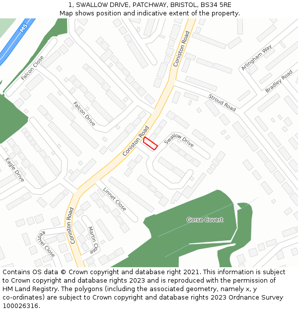 1, SWALLOW DRIVE, PATCHWAY, BRISTOL, BS34 5RE: Location map and indicative extent of plot