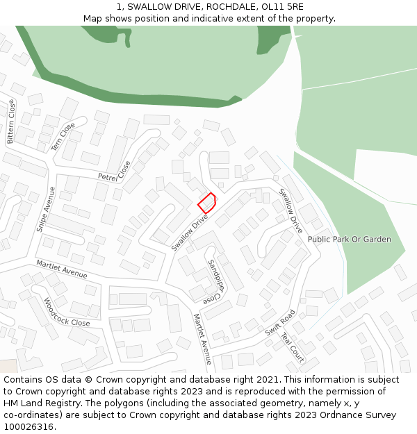 1, SWALLOW DRIVE, ROCHDALE, OL11 5RE: Location map and indicative extent of plot