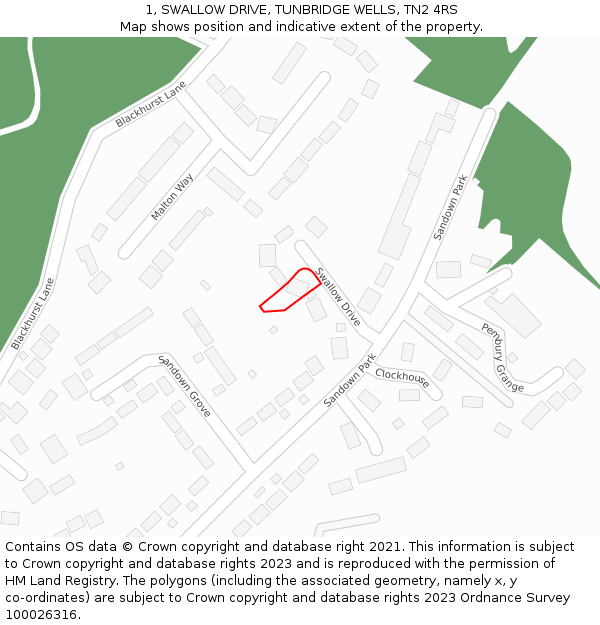 1, SWALLOW DRIVE, TUNBRIDGE WELLS, TN2 4RS: Location map and indicative extent of plot