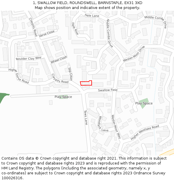 1, SWALLOW FIELD, ROUNDSWELL, BARNSTAPLE, EX31 3XD: Location map and indicative extent of plot