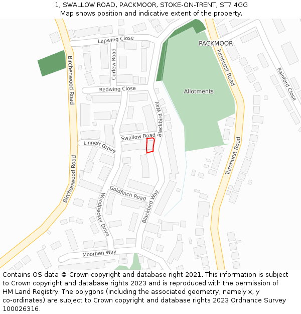 1, SWALLOW ROAD, PACKMOOR, STOKE-ON-TRENT, ST7 4GG: Location map and indicative extent of plot