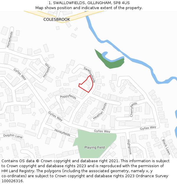 1, SWALLOWFIELDS, GILLINGHAM, SP8 4US: Location map and indicative extent of plot