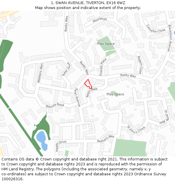 1, SWAN AVENUE, TIVERTON, EX16 6WZ: Location map and indicative extent of plot