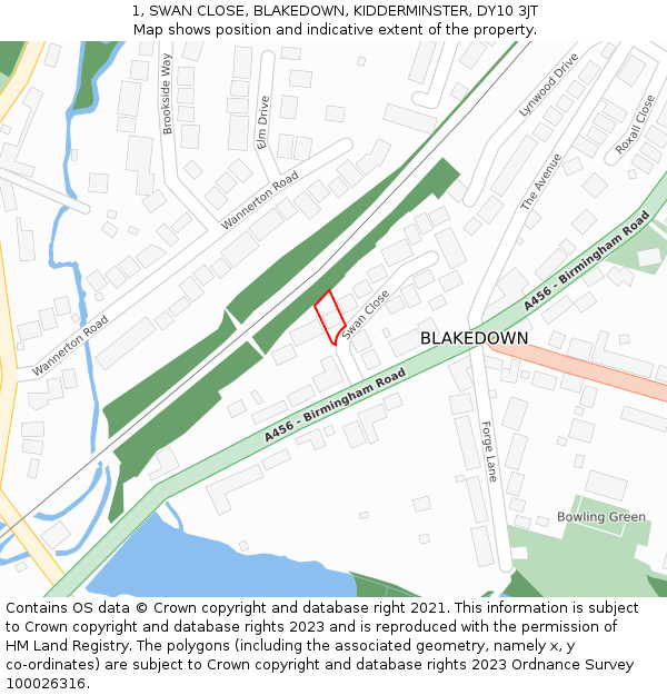 1, SWAN CLOSE, BLAKEDOWN, KIDDERMINSTER, DY10 3JT: Location map and indicative extent of plot