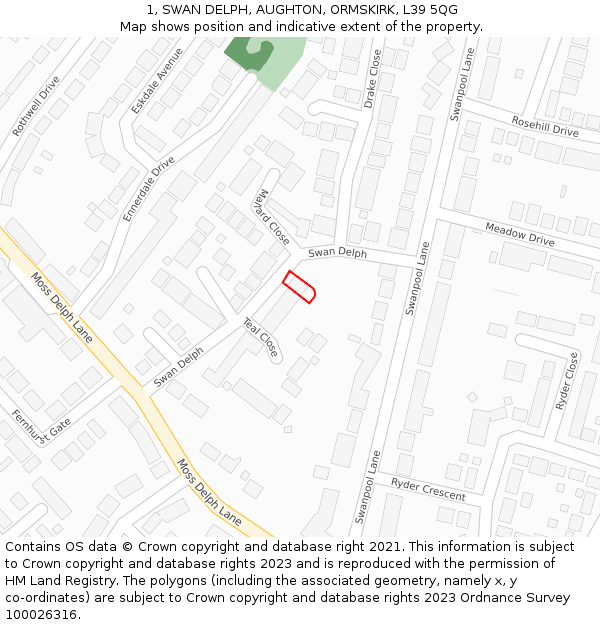 1, SWAN DELPH, AUGHTON, ORMSKIRK, L39 5QG: Location map and indicative extent of plot