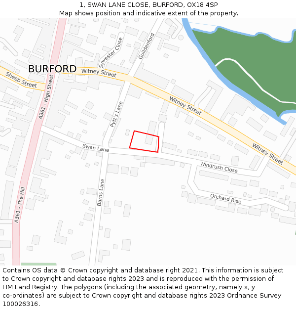 1, SWAN LANE CLOSE, BURFORD, OX18 4SP: Location map and indicative extent of plot