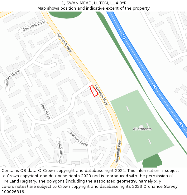 1, SWAN MEAD, LUTON, LU4 0YP: Location map and indicative extent of plot