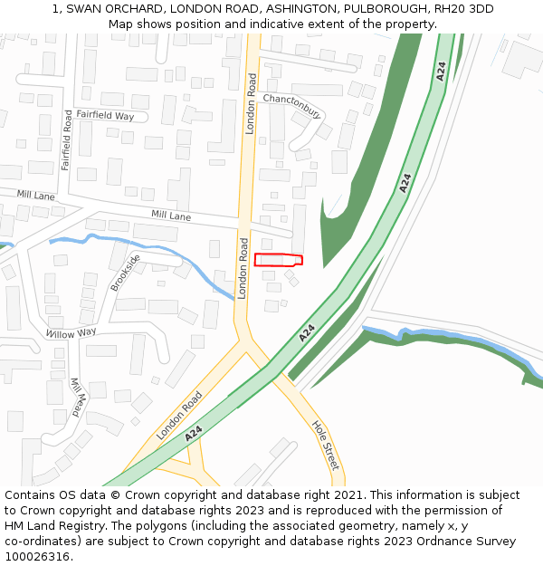 1, SWAN ORCHARD, LONDON ROAD, ASHINGTON, PULBOROUGH, RH20 3DD: Location map and indicative extent of plot