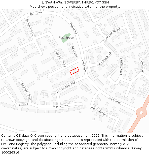 1, SWAN WAY, SOWERBY, THIRSK, YO7 3SN: Location map and indicative extent of plot