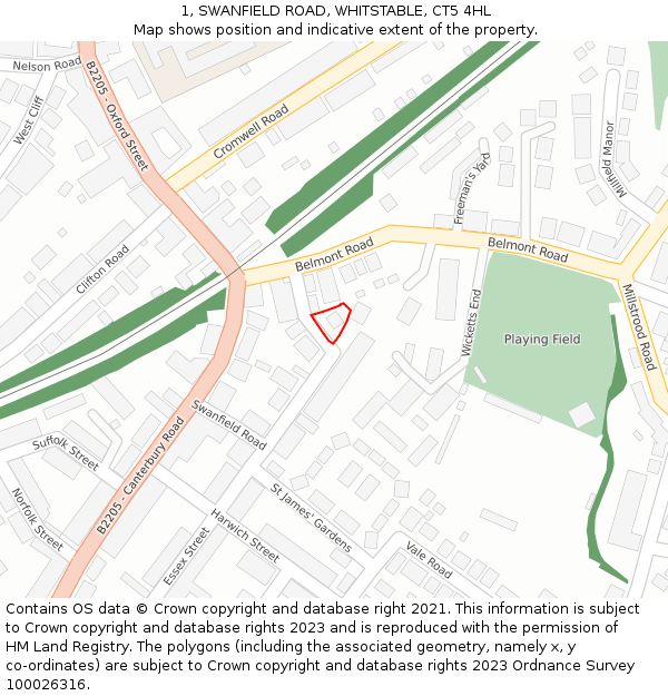 1, SWANFIELD ROAD, WHITSTABLE, CT5 4HL: Location map and indicative extent of plot