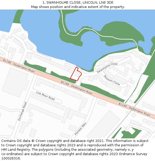 1, SWANHOLME CLOSE, LINCOLN, LN6 3DE: Location map and indicative extent of plot