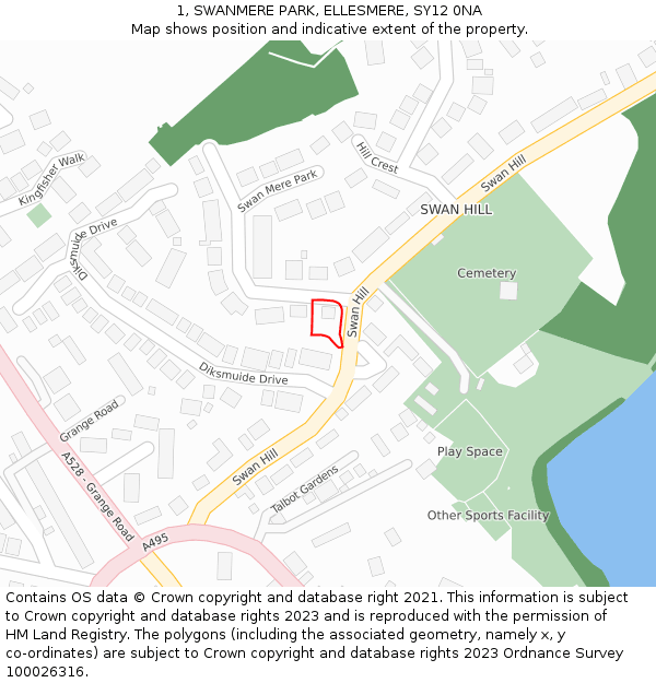 1, SWANMERE PARK, ELLESMERE, SY12 0NA: Location map and indicative extent of plot