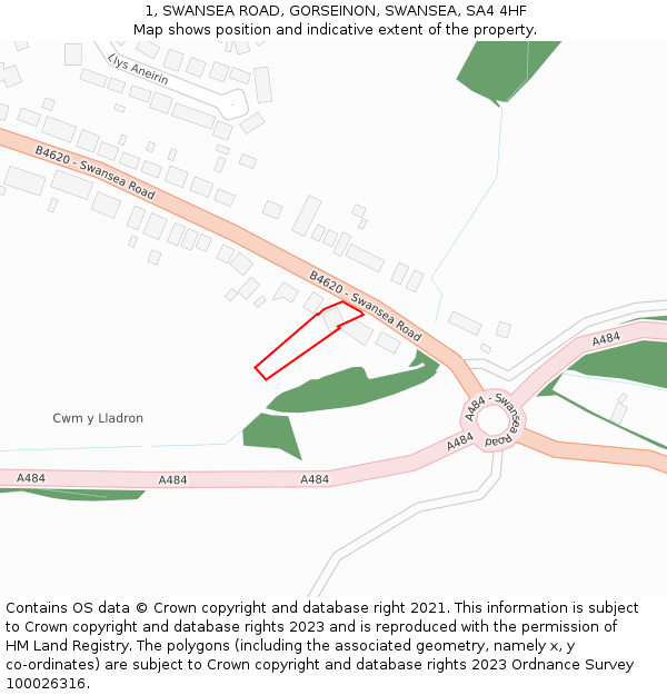 1, SWANSEA ROAD, GORSEINON, SWANSEA, SA4 4HF: Location map and indicative extent of plot