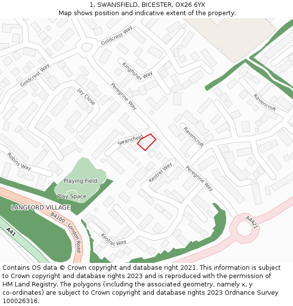 1, SWANSFIELD, BICESTER, OX26 6YX: Location map and indicative extent of plot