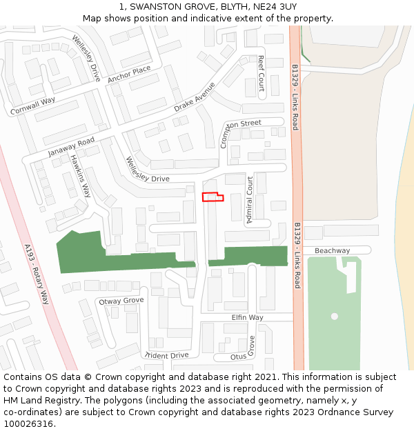 1, SWANSTON GROVE, BLYTH, NE24 3UY: Location map and indicative extent of plot