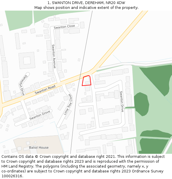 1, SWANTON DRIVE, DEREHAM, NR20 4DW: Location map and indicative extent of plot
