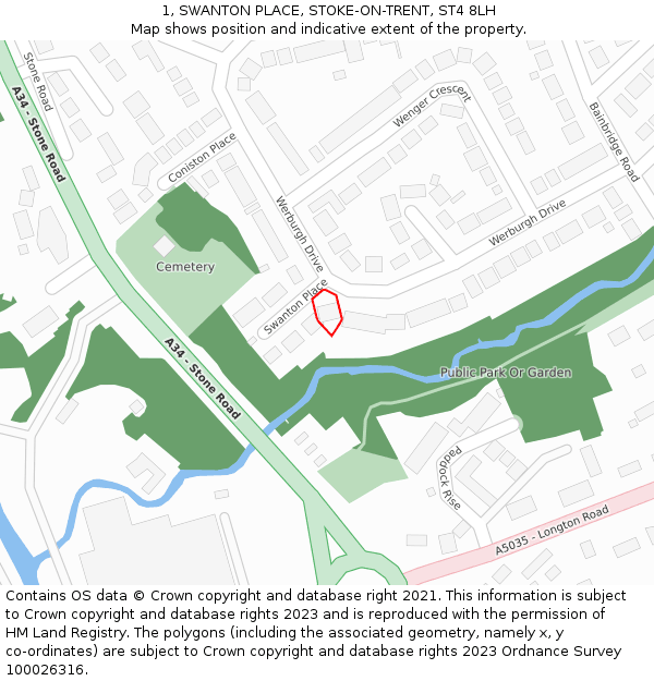 1, SWANTON PLACE, STOKE-ON-TRENT, ST4 8LH: Location map and indicative extent of plot