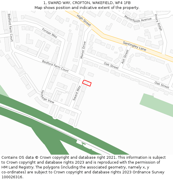 1, SWARD WAY, CROFTON, WAKEFIELD, WF4 1FB: Location map and indicative extent of plot