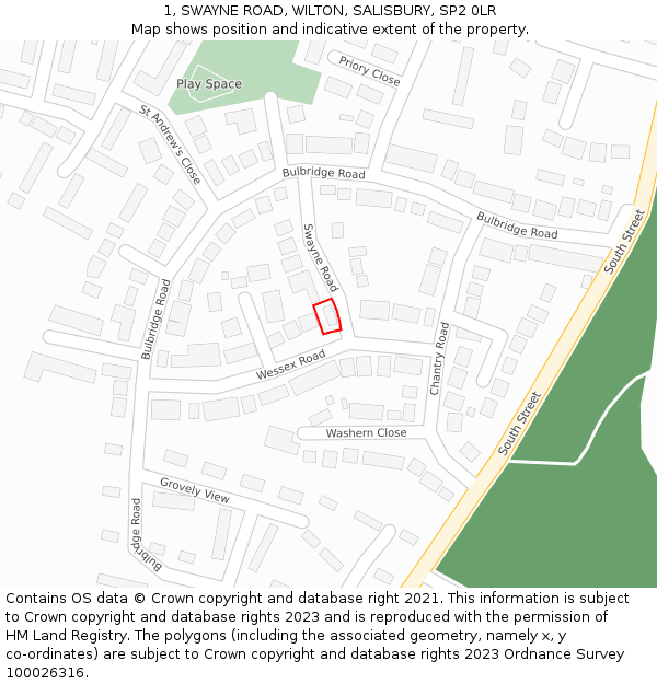 1, SWAYNE ROAD, WILTON, SALISBURY, SP2 0LR: Location map and indicative extent of plot